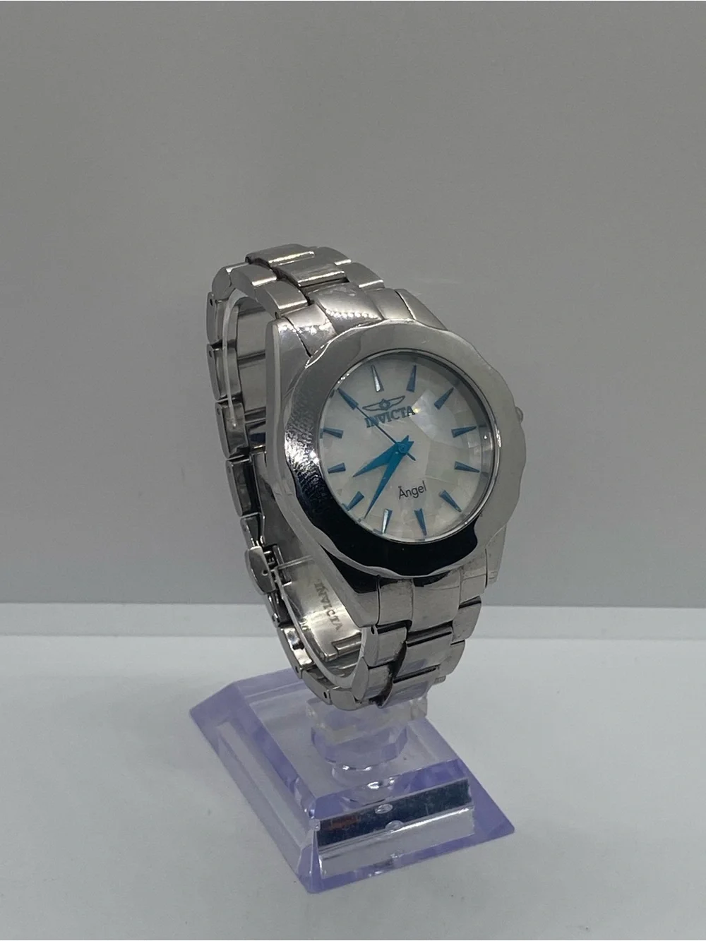 Invicta Angel Silver-Tone Stainless Steel Watch with Blue Accents